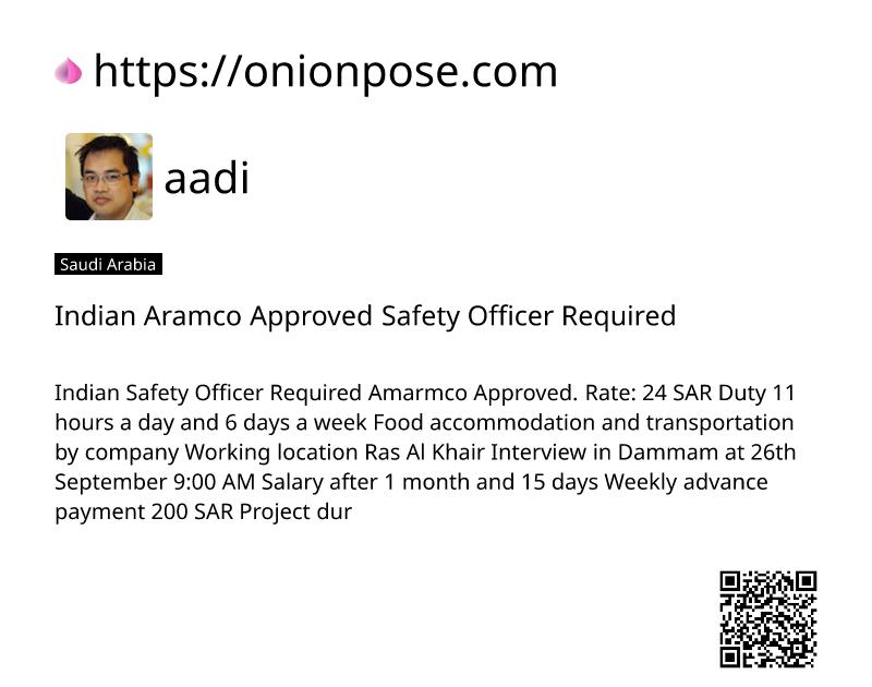 indian-aramco-approved-safety-officer-required