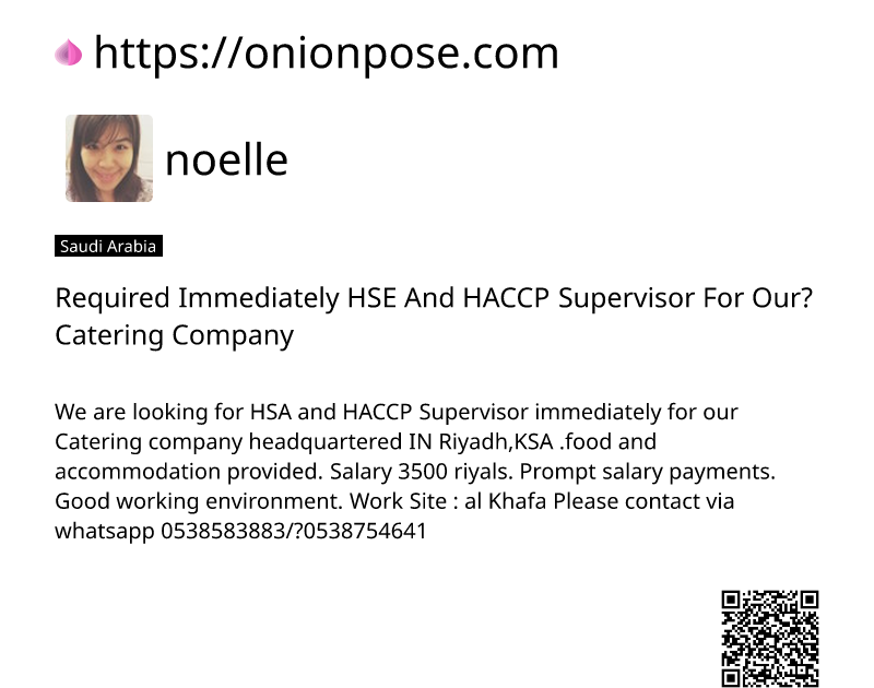 required-immediately-hse-and-haccp-supervisor-for-ourcatering-company