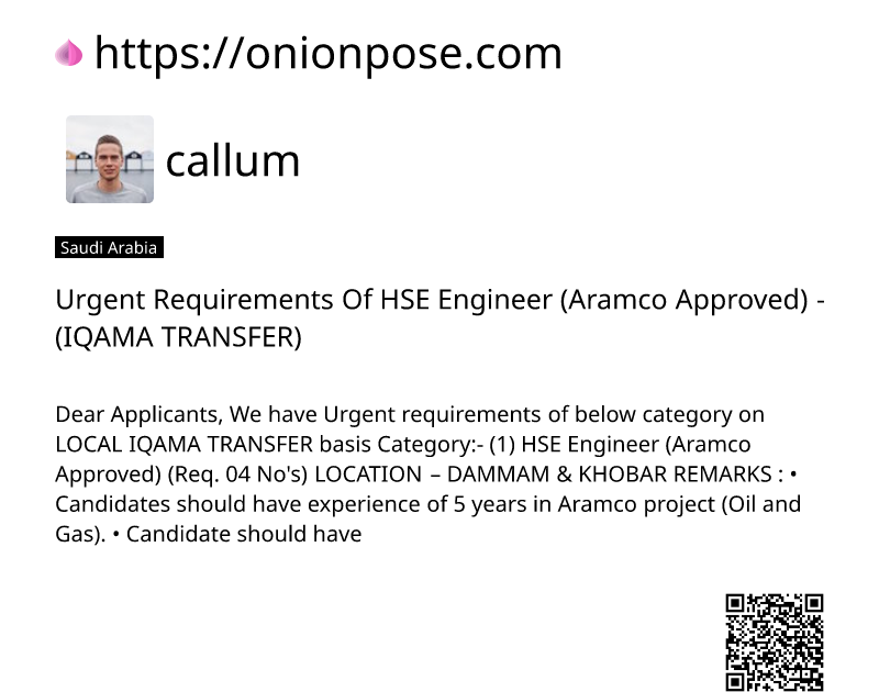 urgent-requirements-of-hse-engineer-aramco-approved-iqama-transfer