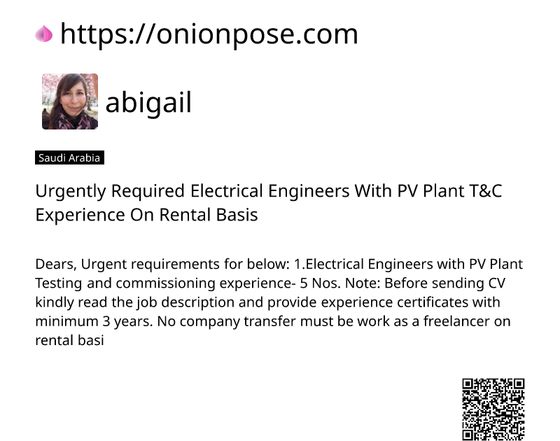 urgently-required-electrical-engineers-with-pv-plant-tc-experience-on-rental-basis